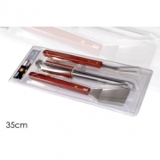SET BARBECUE BBQ 3 PEZZI UTENSILI ACCESSORI KIT ATTREZZI ACCIAIO E LEGNO