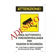 CARTELLO TARGA ADESIVO AREA VIDEOSORVEGLIATA CM 18 X 12 TELECAMERA SORVEGLIANZA