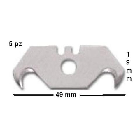 Set 5 lame di ricambio ad uncino per cutter taglierino mm 49 X 19 art. 568.20