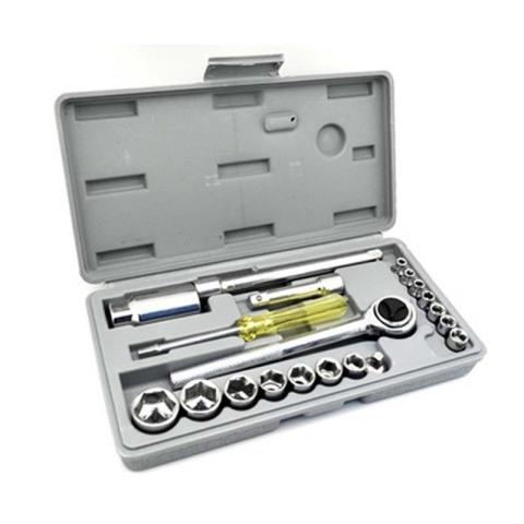 Serie set kit chiavi a bussola cricchetto 21 pezzi in cassetta chiave