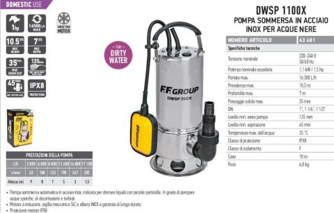 Pompa ad immersione sommersa elettropompa acque scure nere sporca 1100W 1 HP