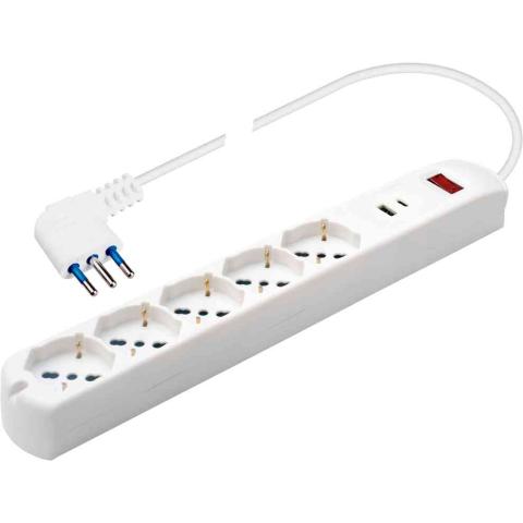 1,0 PZ Di POLYPOOL PP2536 MULT. 5 PRESE SCH+2 USB A-C