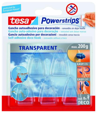 10,0 CF Di GANCO ADESIVO TESA POWERSTRIPS TRASPARENTE 5 PZ