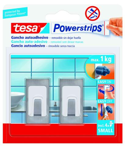 8,0 CF Di GANCIO ADESIVO TESA POWERSTRIPS IN METALLO 2 PZ