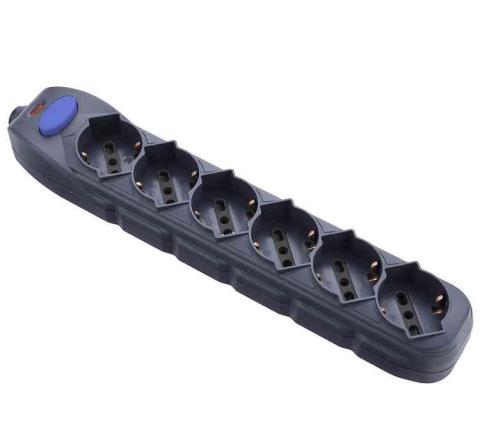 1,0 PZ Di MULTIPRESA 6P BIP/SCH+INT. SENZA CAVO  NERA FIG.10