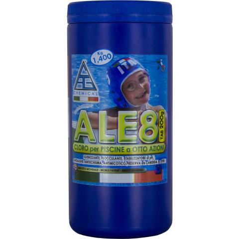 1,0 PZ Di CLORO 8 FUNZIONI X PISC.PASTIGL.GR.200 KG.1,4 ALE8