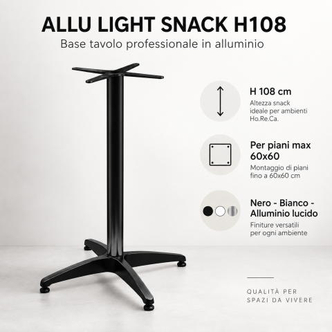 Base tavolo professionale Allu Light Snack H108 cm per tavoli bar ristoranti e contract