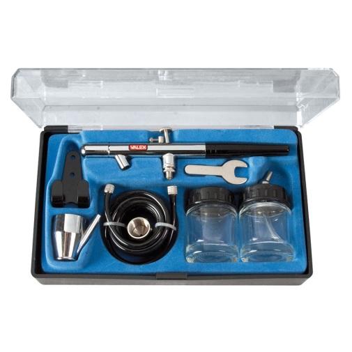 AEROGRAFO AERO PENNA 2 SERBATOIO VETRO MODELLISMO DECORAZIONE VALEX COMPRESSORE