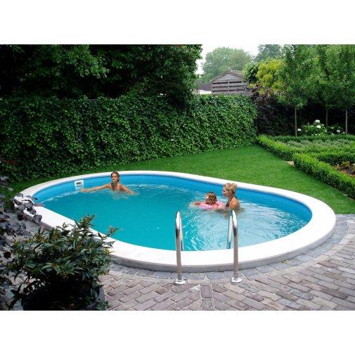 PISCINA INTERRATA OVALE MT 8X4,16X1,20H PANNELLI ACCIAIO COMPLETA DI ACCESSORI