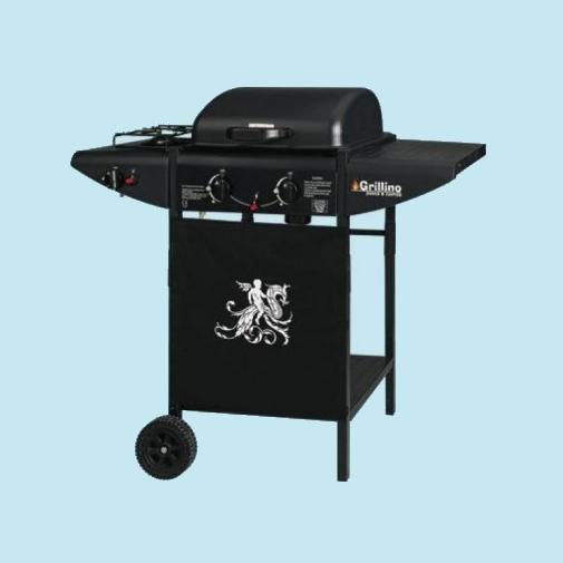 BARBECUE A GAS PIETRA LAVICA GRIGLIA COPERCHIO FORNELLO LATERALE 2 BRUCIATORI