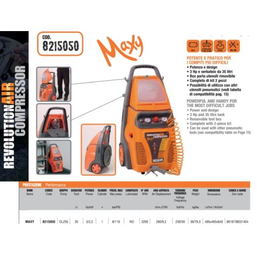 Compressore verticale salvaspazio a secco 35 Lt Nuair Maxy 3 HP portatile