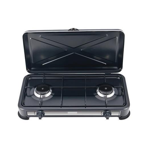 CUCINA A GAS GPL 2 FUOCHI FORNELLO CAMPEGGIO PORTATILE CON COPERCHIO CUCININO