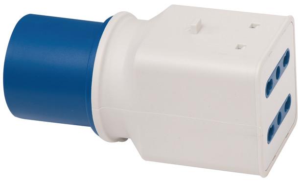 ADATTATORE DOPPIO RIDUZIONE RIDUTTORE INDUSTRIALE SPINA 16A CEE / 2 PRESA IP20
