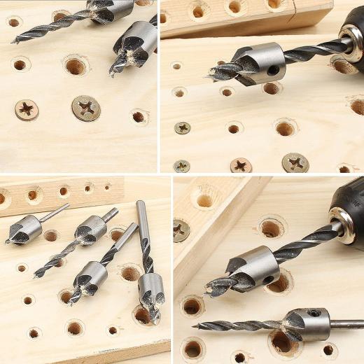 Set 5 Punte x Legno con Smusso Fine Fresatura per testa viti svasatura svasate