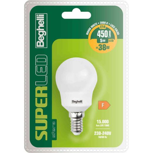 5 PZ Di BEGHELLI LED 56891BL SFERA E14 5W  FREDDA 650