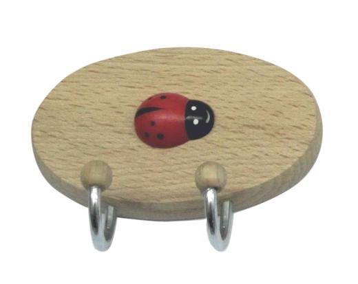 10,0 PZ Di GANCIO ADESIVO IN LEGNO COCCINELLA 2 POSTI