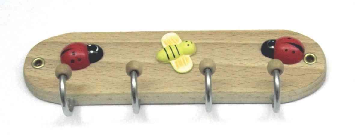 12,0 PZ Di GANCIO ADESIVO IN LEGNO COCCINELLA 4 POSTI
