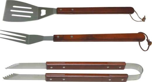 1,0 CF Di SET BARBECUE INOX CON MANICO IN LEGNO 3 PZ