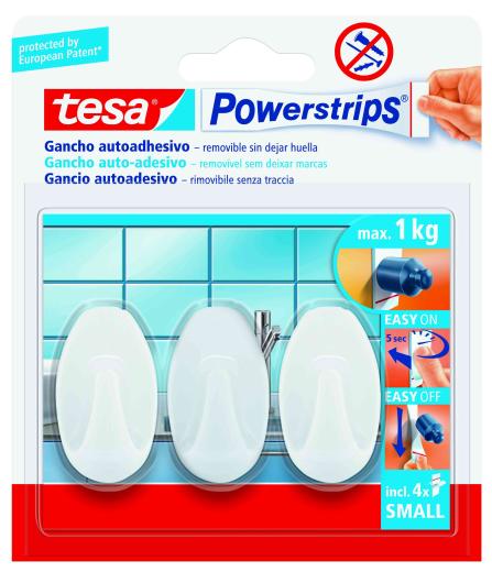 6,0 CF Di GANCIO ADESIVO TESA POWERSTRIPS PICCOLO B.CO 3 PZ