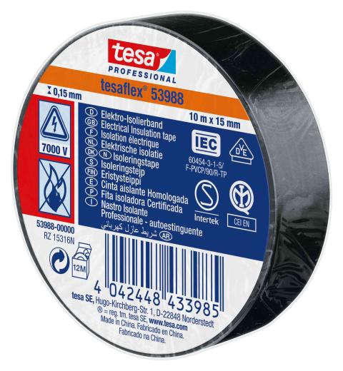 10,0 PZ Di NASTRO ISOLANTE CERTIFICATO NERO 15 MM X 10 MM