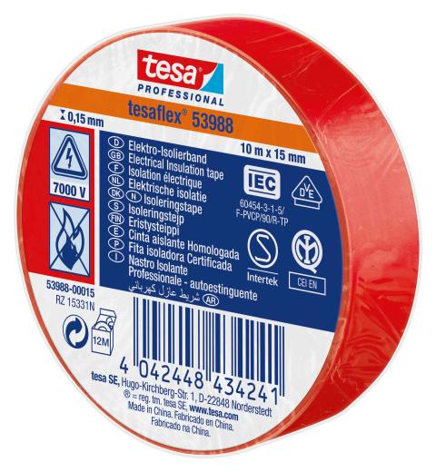 10,0 PZ Di NASTRO ISOLANTE CERTIFICATO ROSSO 15 MM X 10 M