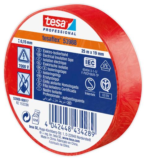 10,0 PZ Di NASTRO ISOLANTE CERTIFICATO ROSSO 19 MM X 25 M