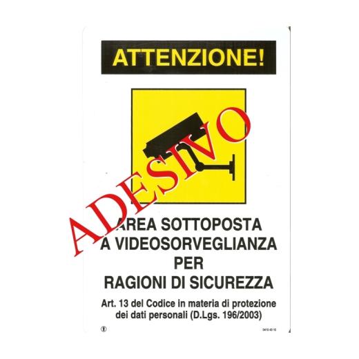 CARTELLO TARGA ADESIVO AREA VIDEOSORVEGLIATA CM 18 X 12 TELECAMERA SORVEGLIANZA