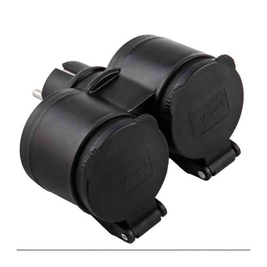 1,0 PZ Di ADATTATORE SPINA SCHUKO A 2 PRESA SCHU FRONT. IP44