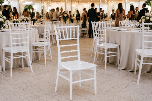 Sedia Tiffany Chiavarina Bianca in Polipropilene Monoblocco Impilabile per Eventi, Catering e Matrimoni