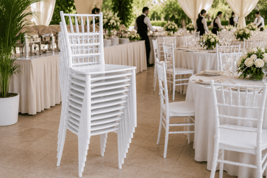 Sedia Tiffany Chiavarina Bianca in Polipropilene Monoblocco Impilabile per Eventi, Catering e Matrimoni