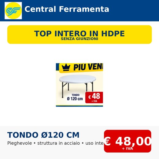 Tavolo catering pieghevole tondo Ø120 cm in HDPE