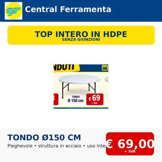 Tavolo catering pieghevole tondo Ø150 cm in HDPE