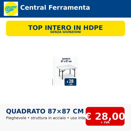 Tavolo catering pieghevole quadrato 87×87 cm in HDPE