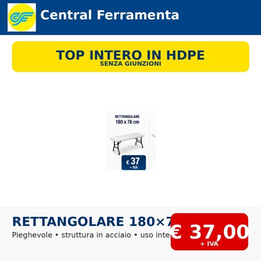 Tavolo catering pieghevole rettangolare 180×76 cm in HDPE