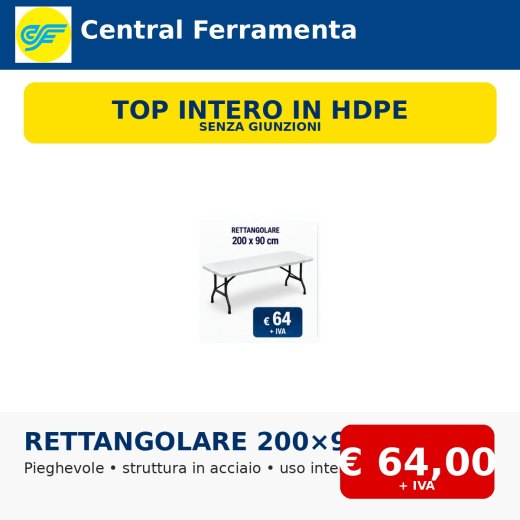 Tavolo catering pieghevole rettangolare 200×90 cm in HDPE