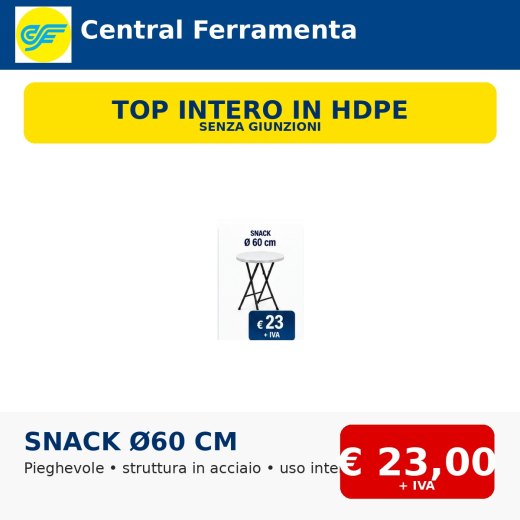 Tavolo catering snack pieghevole Ø60 cm in HDPE