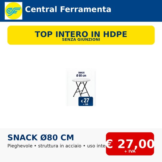 Tavolo catering snack pieghevole Ø80 cm in HDPE
