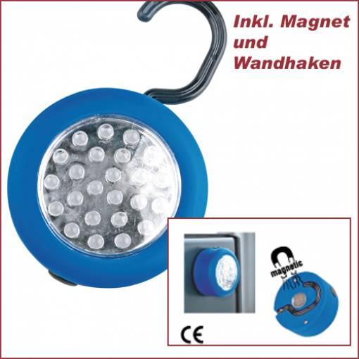 LAMPADA TORCIA LUCE 24 LED A BATTERIA OFFICINA MECCANICO CON GANCIO E CALAMITA