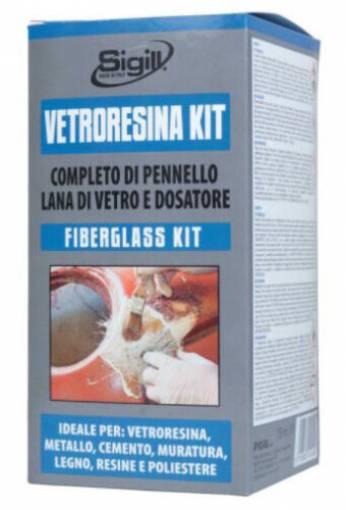 KIT VETRORESINA RESINA POLIESTERE LIQUIDA 1 KG FOGLIO FIBRA DI VETRO E PENNELLO