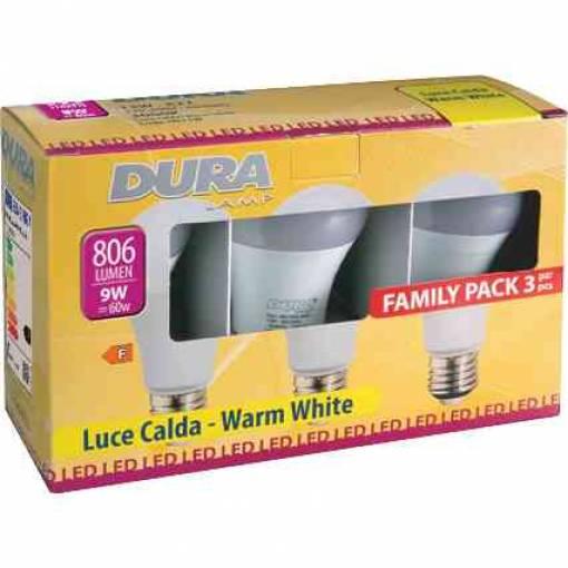 6,0 PZ Di LED SET 3 GOCCIA 9W E27 LUMEN 806-3000K CALDA
