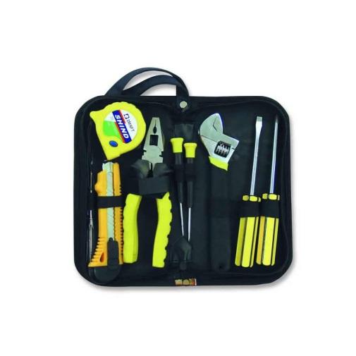 Assortimento set serie 9 utensili marsupio flessometro cacciaviti chiave pinza