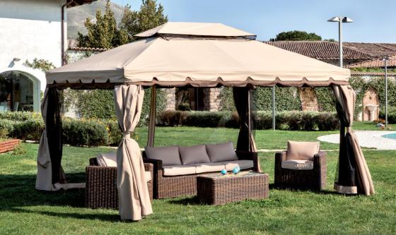 GAZEBO IN ALLUMINIO MT 3,6X4,8 CON TELI TENDE LATERALI GIARDINO TERRAZZO