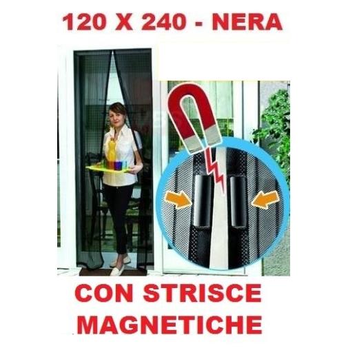 TENDA ZANZARIERA NERA MAGNETICA A CALAMITA 120x240CM PORTA BALCONE ANTI ZANZARE