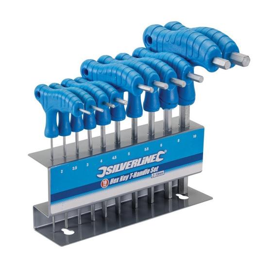Serie set kit 10 chiavi chiavini a T esagonali a brugola con impugnatura mm 2-10