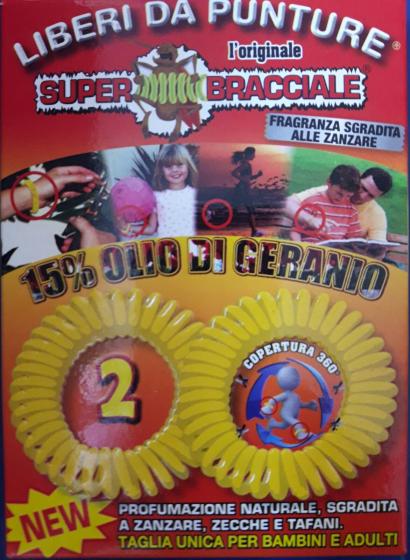 2 PZ bracciale braccialetto geranio citronella limone antizanzare contro zanzare