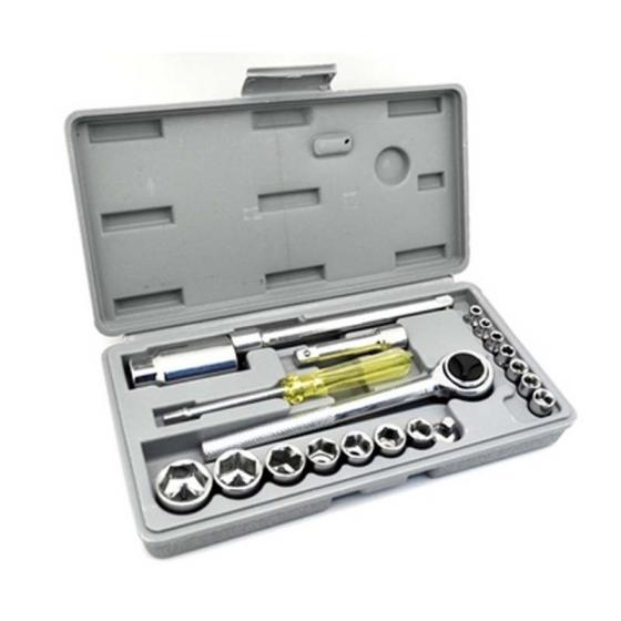 Serie set kit chiavi a bussola cricchetto 21 pezzi in cassetta chiave