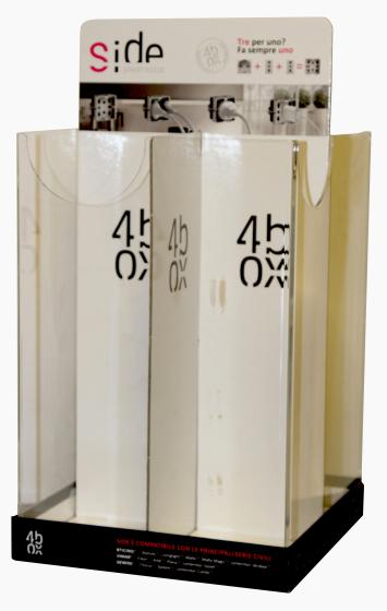 1 PZ Di ESPOSITORE BANCO GIREVOLE VUOTO X PRESE 4 BOX
