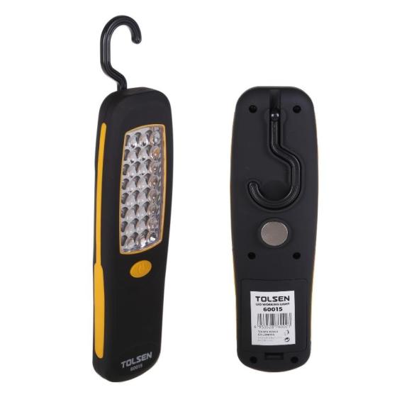 LAMPADA TORCIA LUCE 24 LED A BATTERIA OFFICINA MECCANICO CON GANCIO E CALAMITA