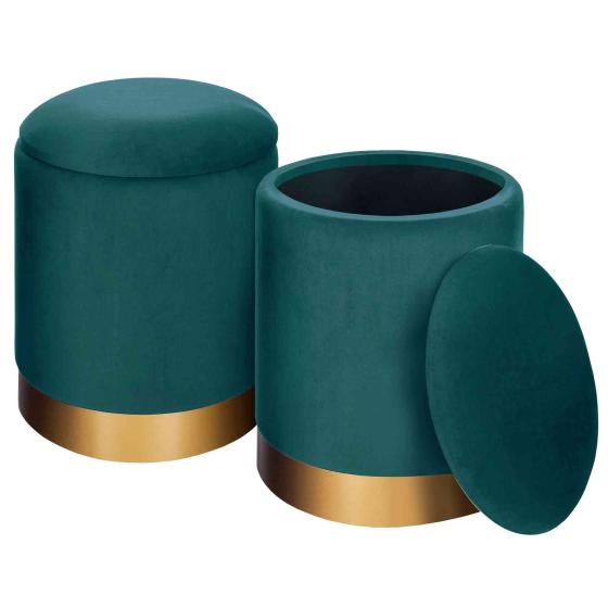 2 PZ Di POUFF TONDO 31X38H CM.PETROLIO
