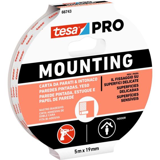 10,0 PZ Di TESA NASTRO BIADESIVO MOUNTING PRO MURO 19MMX5M